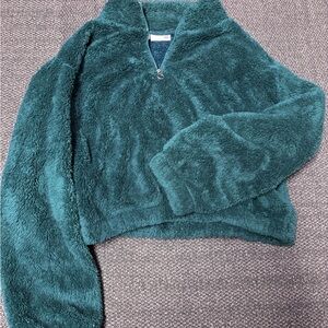 SO Teal Cropped Quarter Zip Teddy Jacket